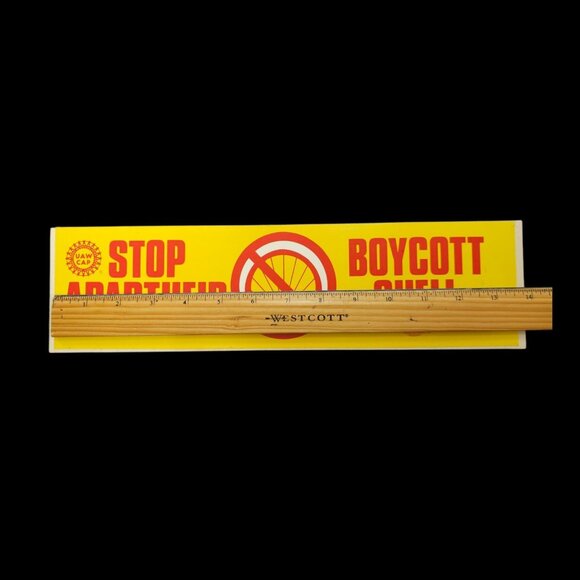 UAW CAP Stop Apartheid Boycott Shell Bumper Sticker 14" x 3.75" Vintage 80's NOS - Picture 3 of 6